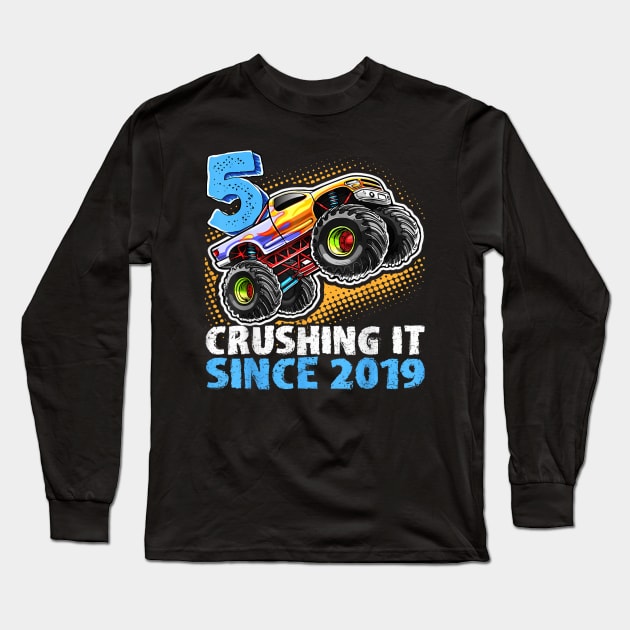 Monster Truck 5 Year Old Boys 5th Birthday Party Born 2019 Long Sleeve T-Shirt by elmiragokoryan